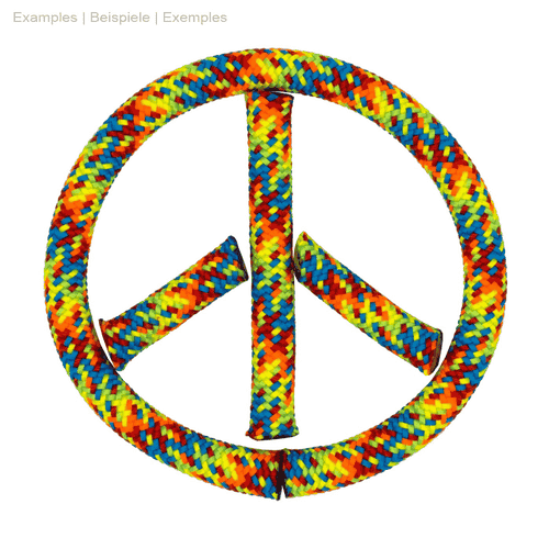 drenaLINE Charity colorful braided rope, cut and arranged in the shape of a peace sign