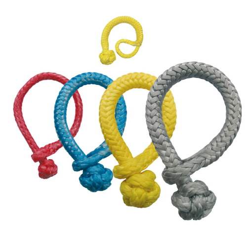 Link 4 ropes in red, blue, yellow and grey with knots and a small yellow rope with knots