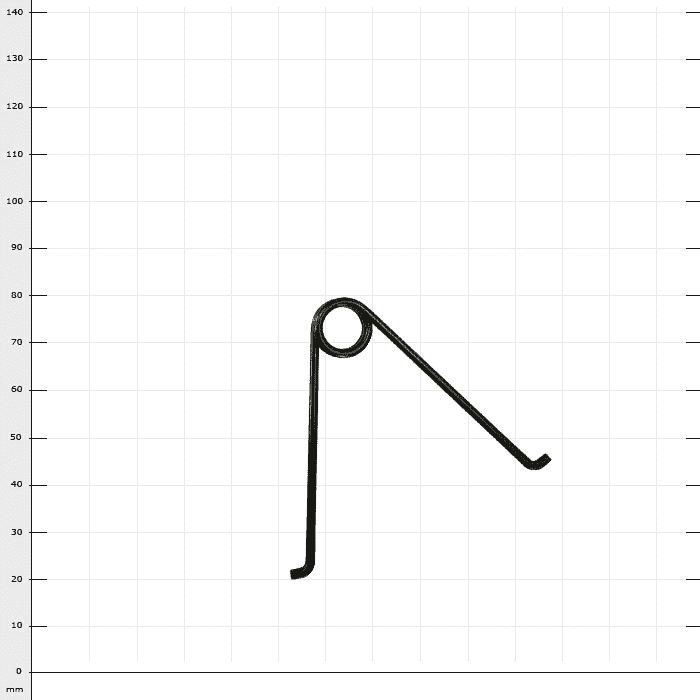 Okatsune nib, black thin metal nib with a spiral in the middle and two curved ends of different lengths.