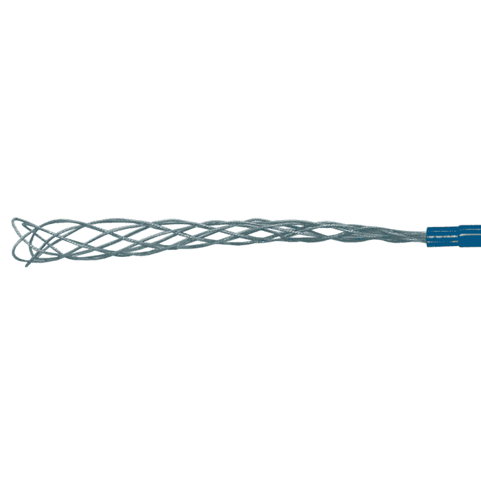 Cage awl, close-up of silver lattice-like end with blue handle