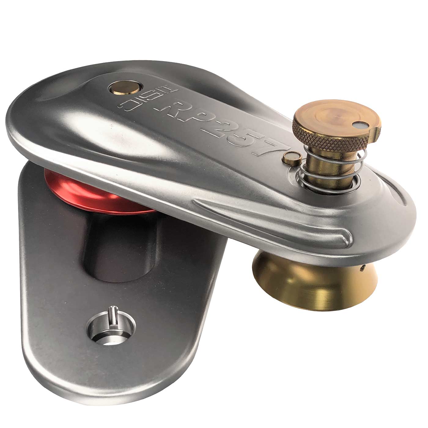 Large Rigging Pulley with Silver Metal Housing, Red and Gold Reel, Product Code RP257, Horizontal