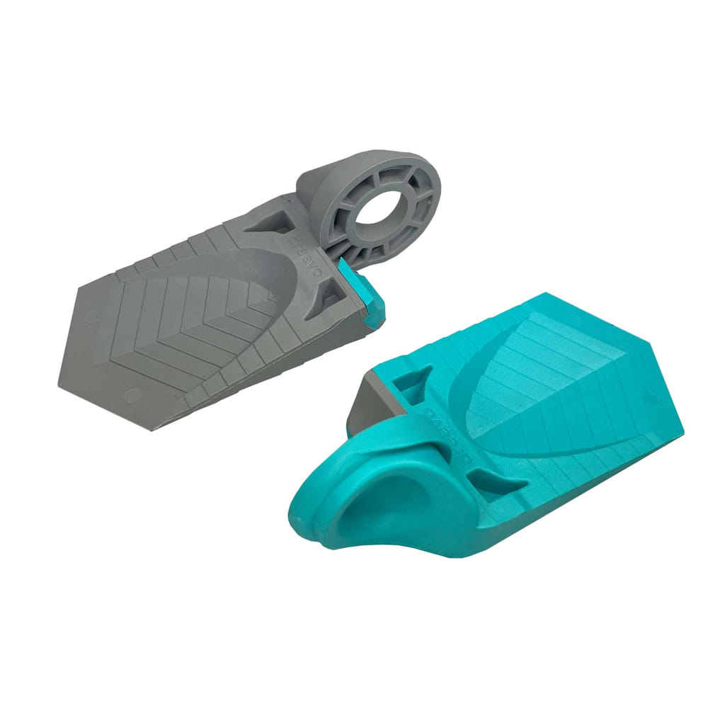 Dual wedge in turquoise and grey, two parts of the product next to each other with visible handle opening and manufacturer name "dreevo"