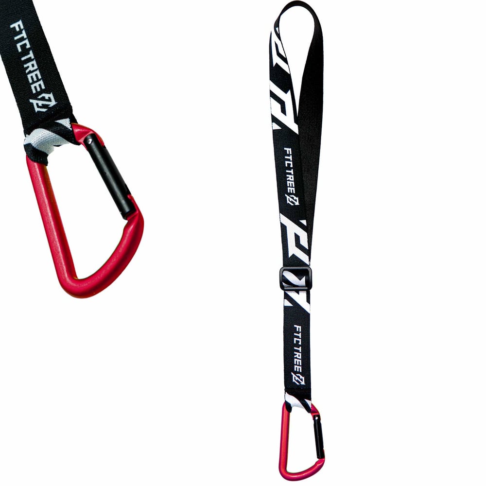 SRT Neck Loop black strap with white FTC Tree logo, adjustable closure and red snap hook