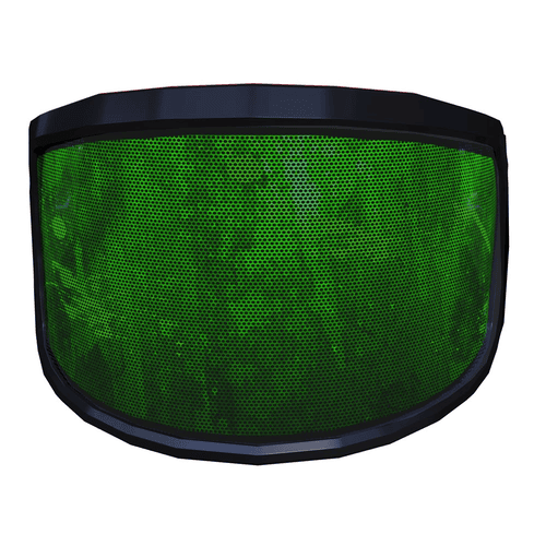 PROTOS® Visor Special Edition green-black visor with hexagonal honeycomb pattern and black frame, slightly photographed from above