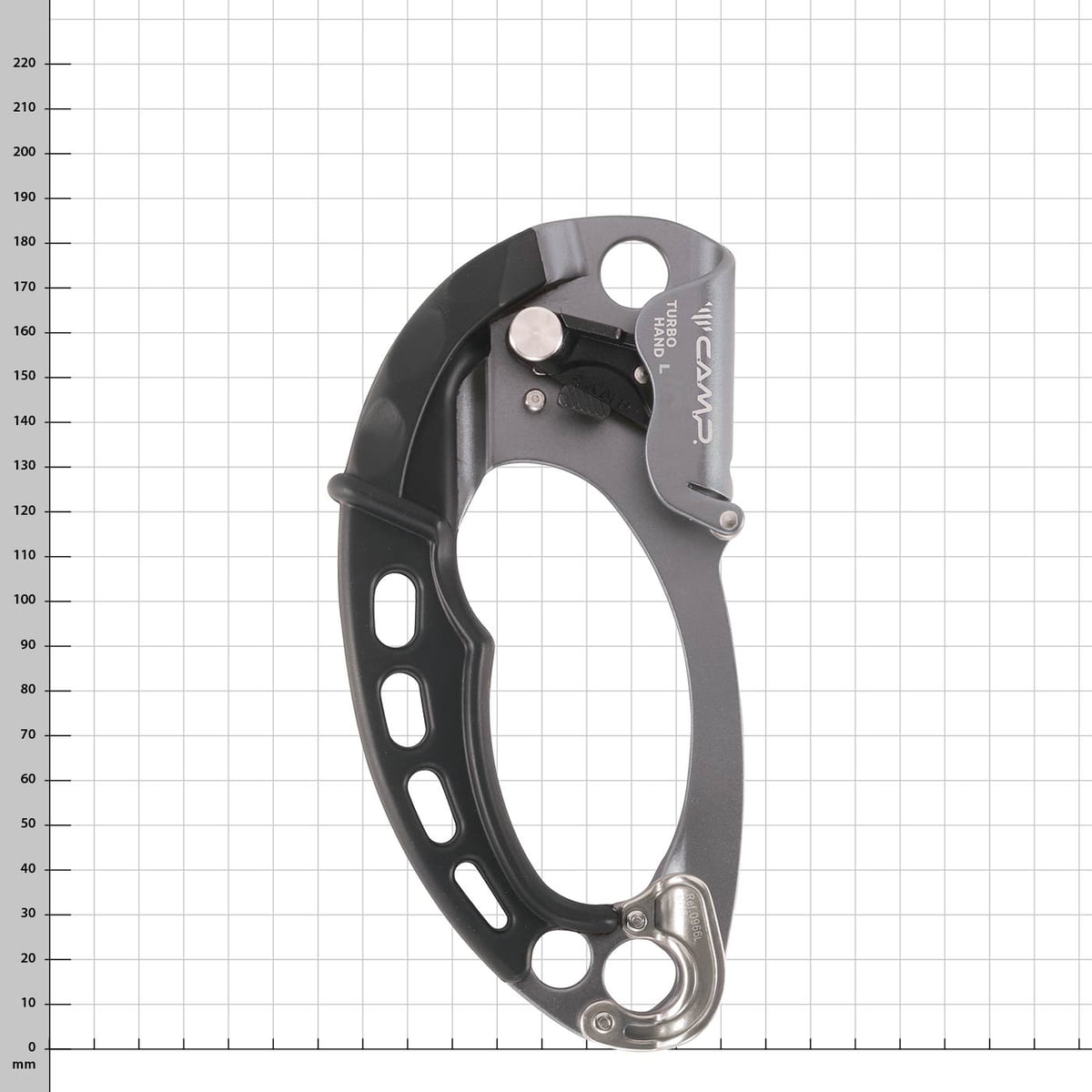 Turbohand Pro L by CAMP, grey and black via ferrata glove with metal parts, on checkered background