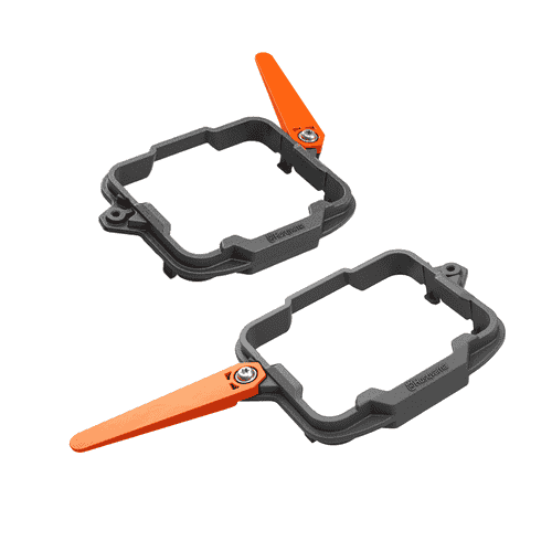 Wheel cleaning set, two grey rectangular brackets, each with an orange lever, manufacturer Husqvarna