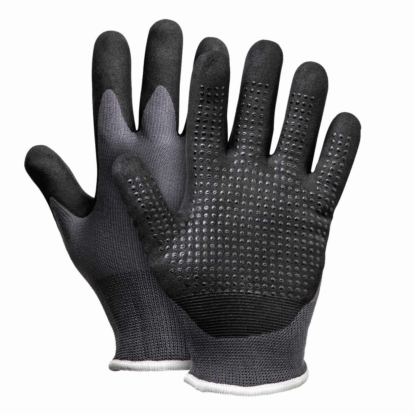 StretchFlex® WinterGrip work gloves in black and grey with nubs on the palm and elastic cuff