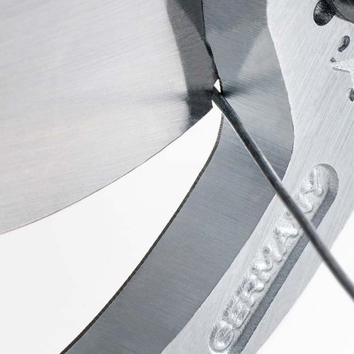 Close-up of the cutting edge of the Berger 1104 secateurs with visible lettering GERMANY