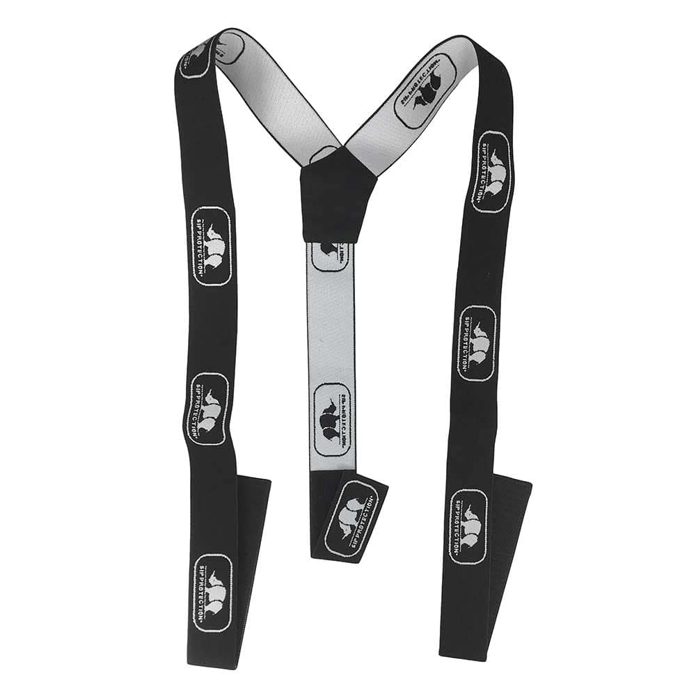 SIP suspenders in black and grey with SIP Protection logos on the straps