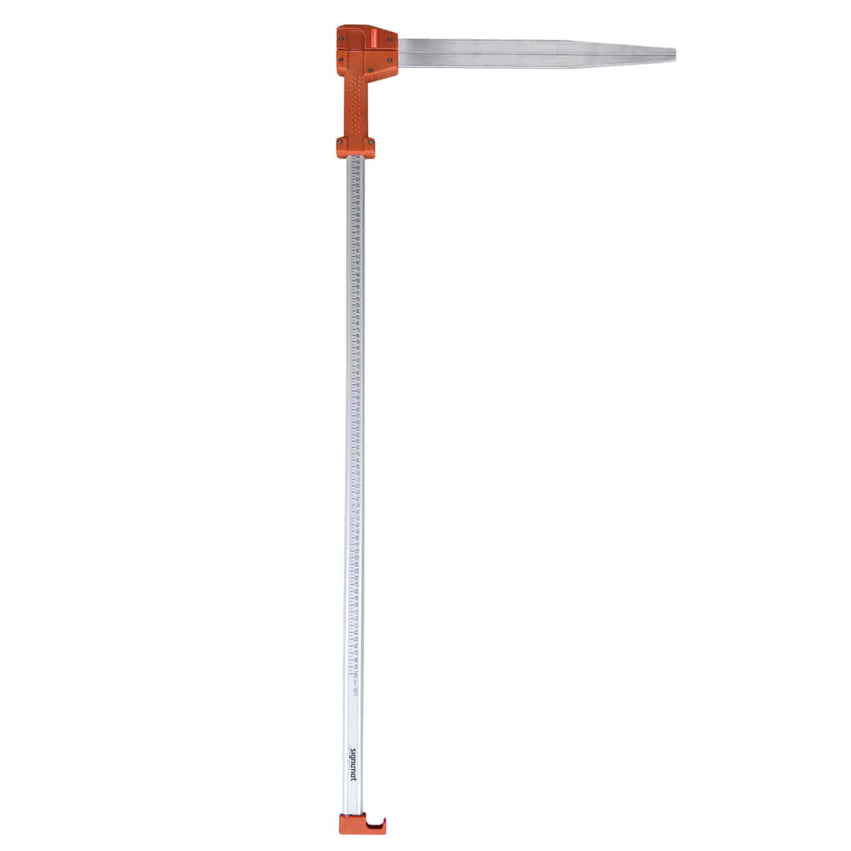 Signumat MK4, measuring device with long, silver-coloured scale and orange plastic bracket at the top and bottom, manufacturer's name Signumat visible on the scale