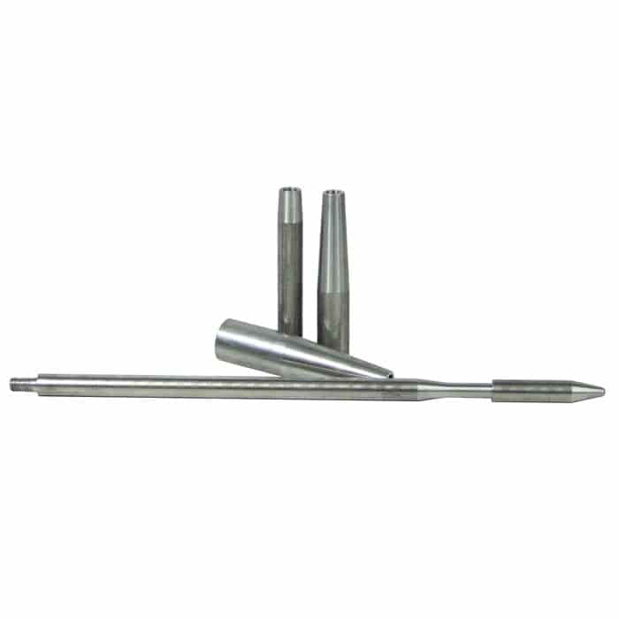 Rope Fid Universal, three metallic conical parts and a long metallic rod with tapered end and thread at the other end