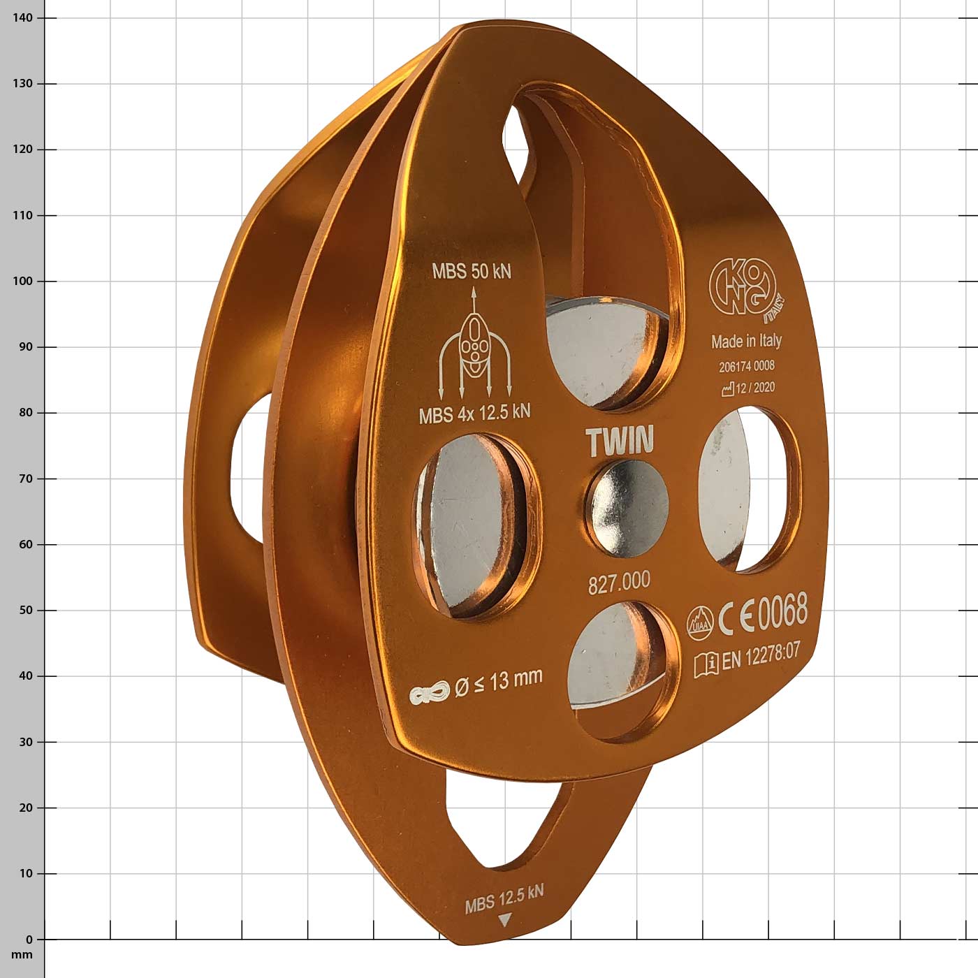 Extra Double KONG Italy Pulley in Orange with Two Pulleys and Multiple Lettering on the Front