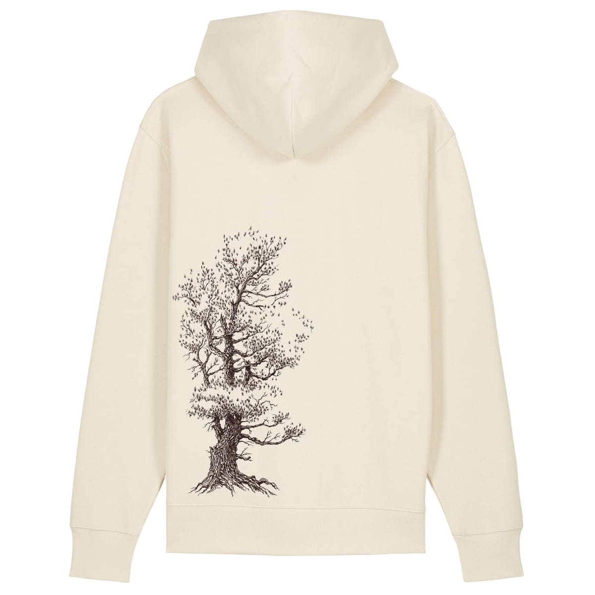 Stone Pine Tree Zipp Hoodie in Cream White with Hood and Large Tree Print on the Back