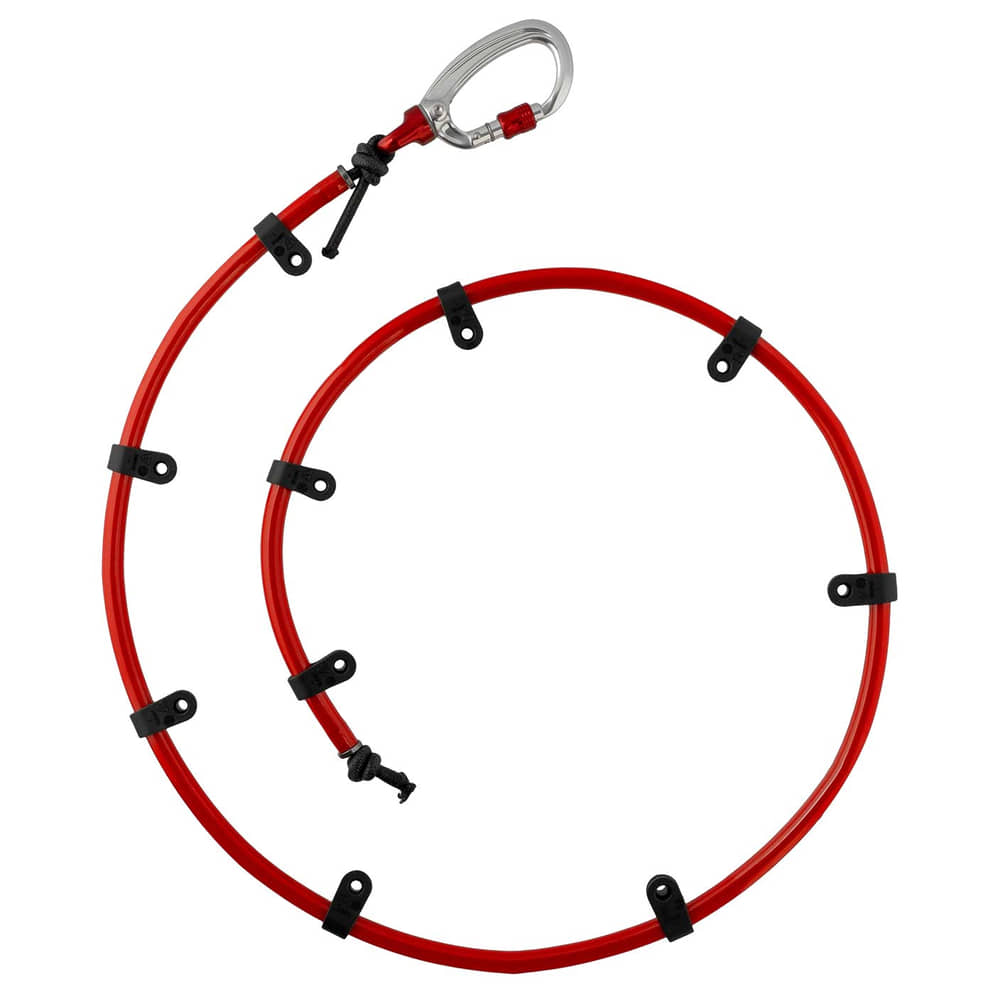 Tendon red rope with snap hook and several black brackets