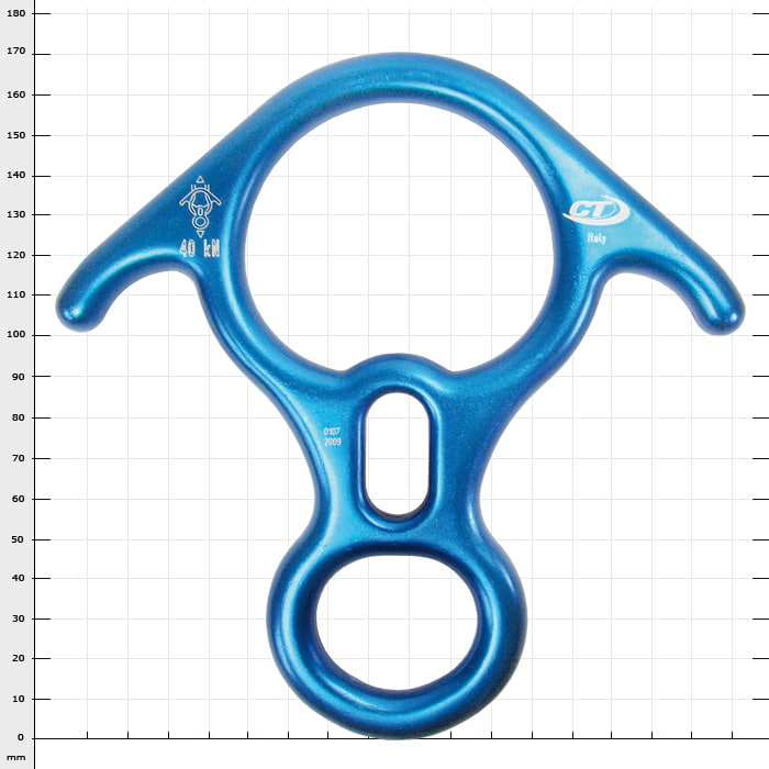 BIG-8 Alu blue aluminium riser with two large and one small hole, manufacturer's logo and inscription "40 kN" visible