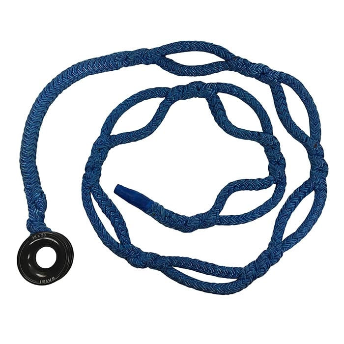 Kokoan knot sling 12, blue braided rope with several loops and black plastic ring
