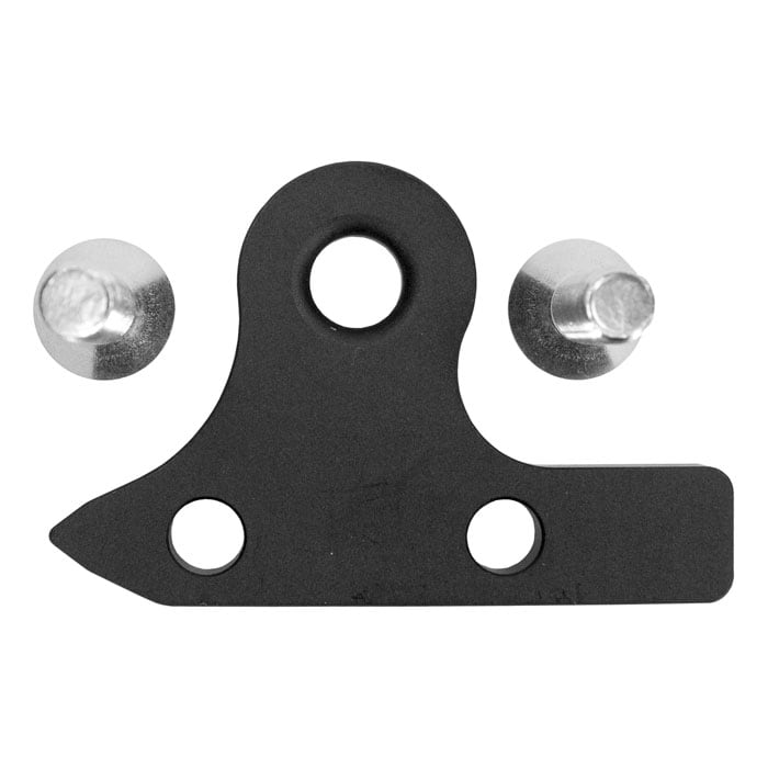 SpikeSender Spacer Deluxe with black metal part with three holes, two silver screws viewed from above