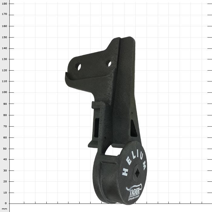 Helium counter blade holder with joint capsule, black metal component with imprint "HELIUM TIGER" on the round joint capsule