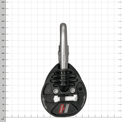 Snatchet 65 Ratchet by Harken with silver carabiner and black plastic housing, top view
