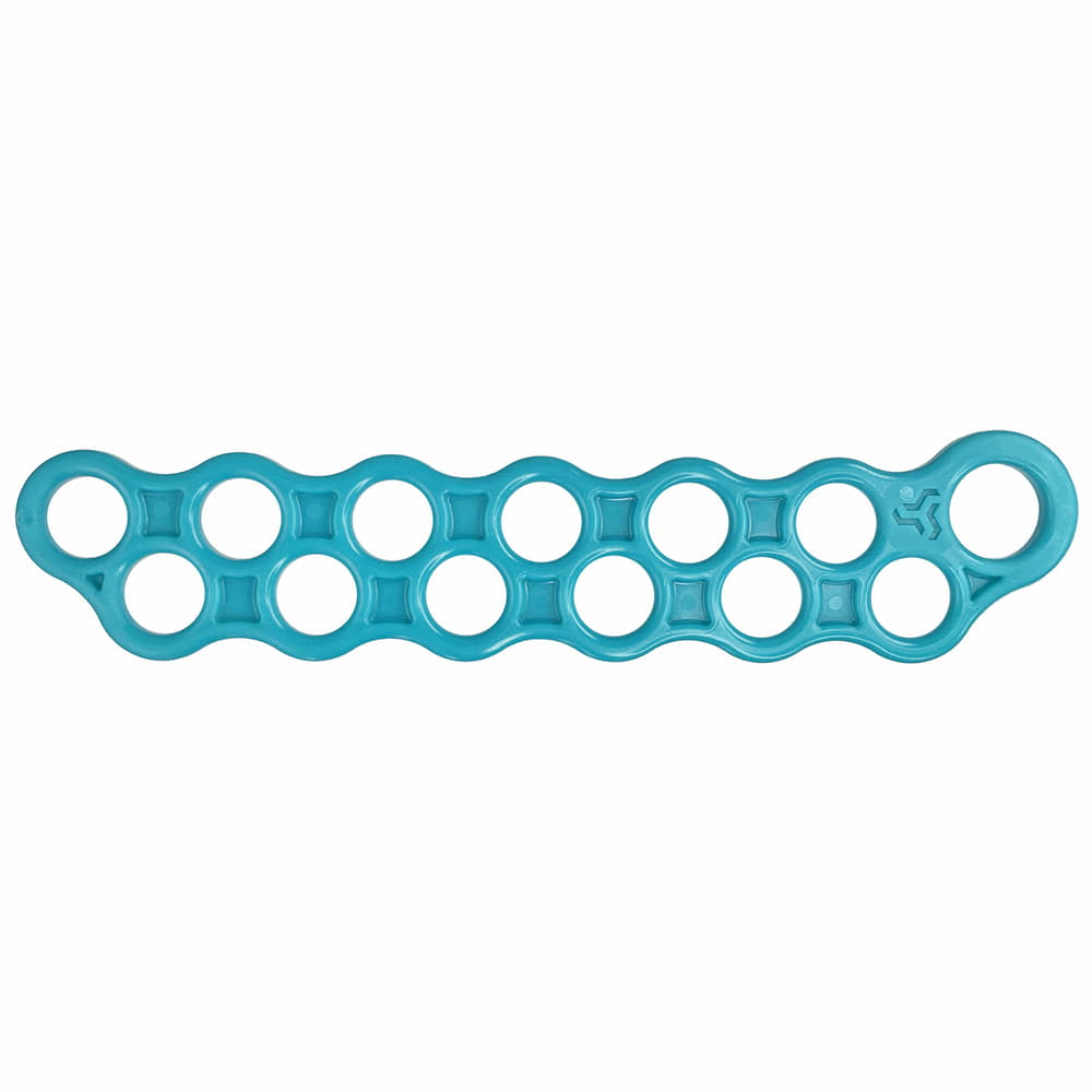 Speedrack blue with several round openings, lies flat with a larger loop at one end