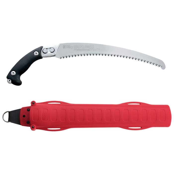 Ibuki 390-5.5 saw with curved, serrated metal blade and black handle, manufacturer's name visible on the blade