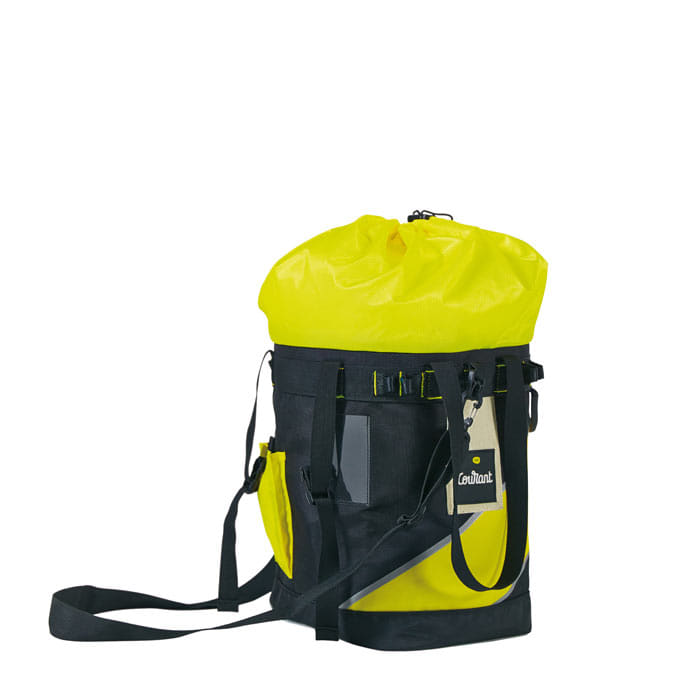 Host Climbing Bag by Courant in Black and Yellow with Yellow Pull Top Closure, Black Strap and Label
