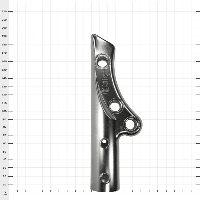 Zübat Telescope Grommet in Metal with Five Round Holes, Silver Colored, on Checkered Background