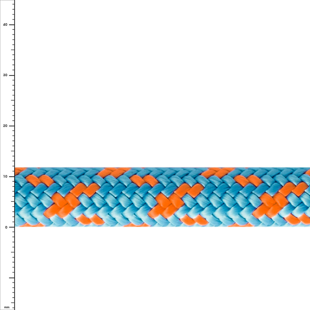 Bucco 11.8 Rope with blue and orange pattern, close-up of braiding