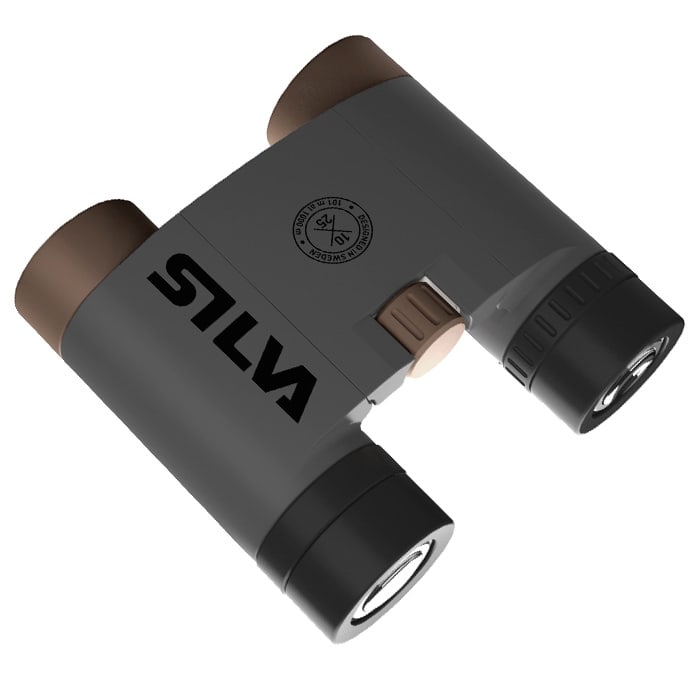 Silva Epic 10 binoculars in grey and black with brown eyepieces and central focusing