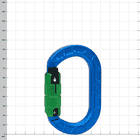 karaT carabiner in blue with green screw cap, in front of a white background with grid
