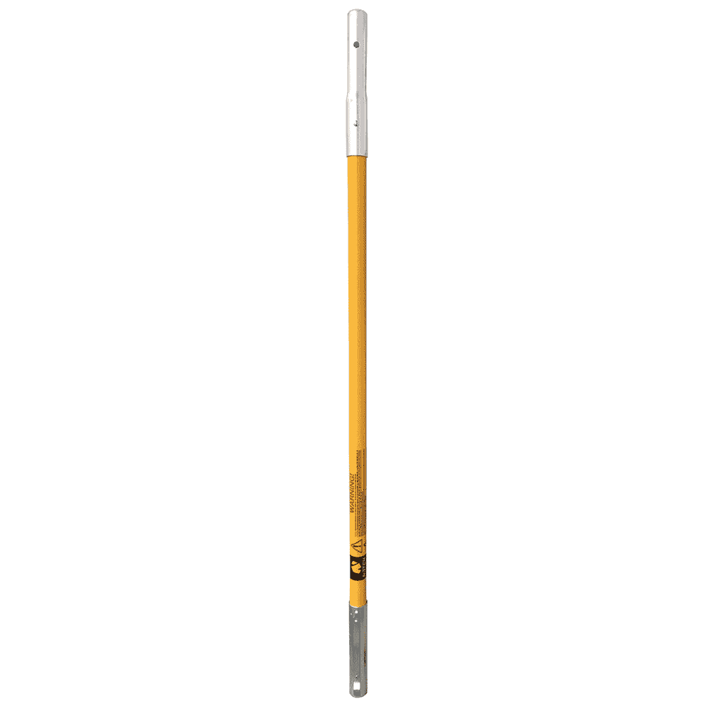 Big Shot pole top, yellow long pole with silver ends and a red and black warning on the pole