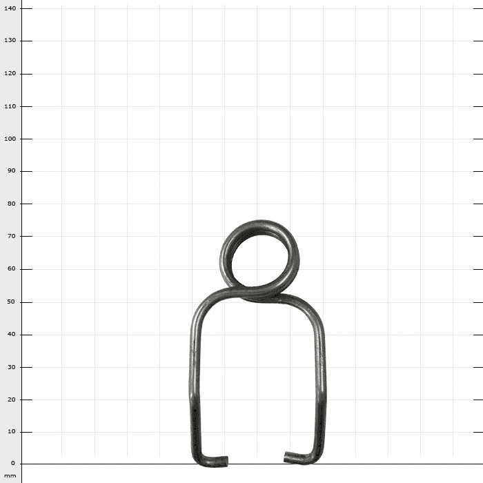 ArboRapid TK3 metal thigh feather, silver-coloured, with a round loop at the top and two parallel legs at the bottom, on a checkered background