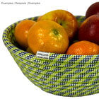 Rope bowl by Edelrid, green bowl made of rope, filled with various fruits, close-up