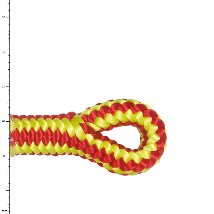 XP-e Highlight Splice, Close-up of a Red and Yellow Braided Rope End with a Loop