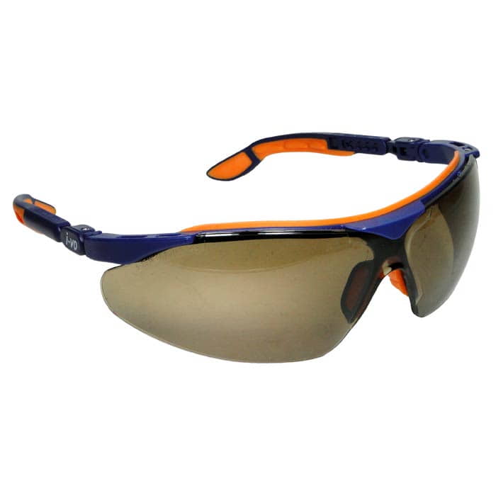 Uvex i-vo safety goggles with tinted lens and blue-orange frame