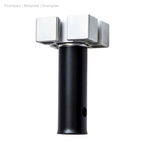 ArboRapid MediaAdapter plate, silver square metal plate on a black cylindrical rod