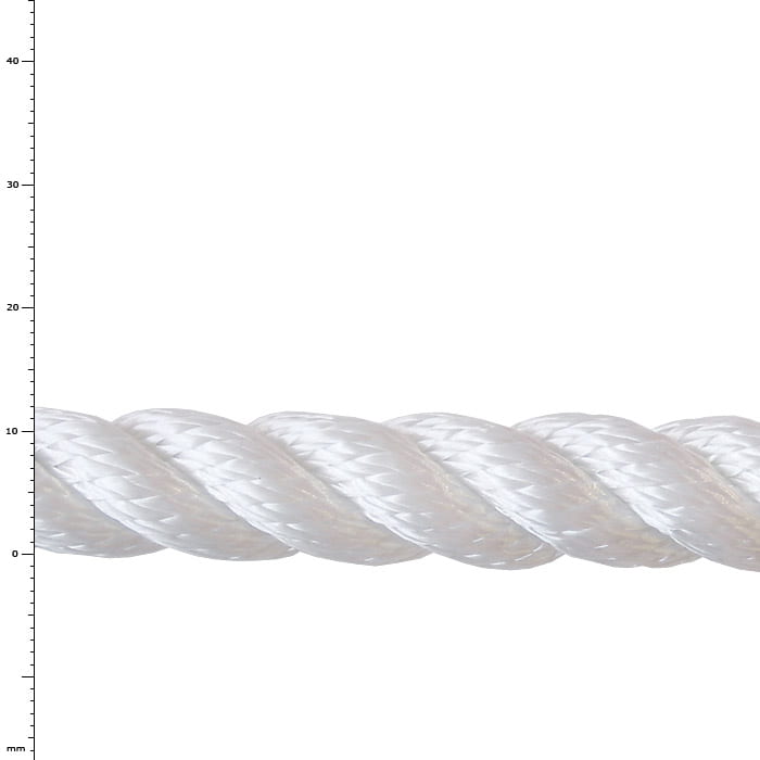 PES rope in white, close-up of a twisted plastic rope