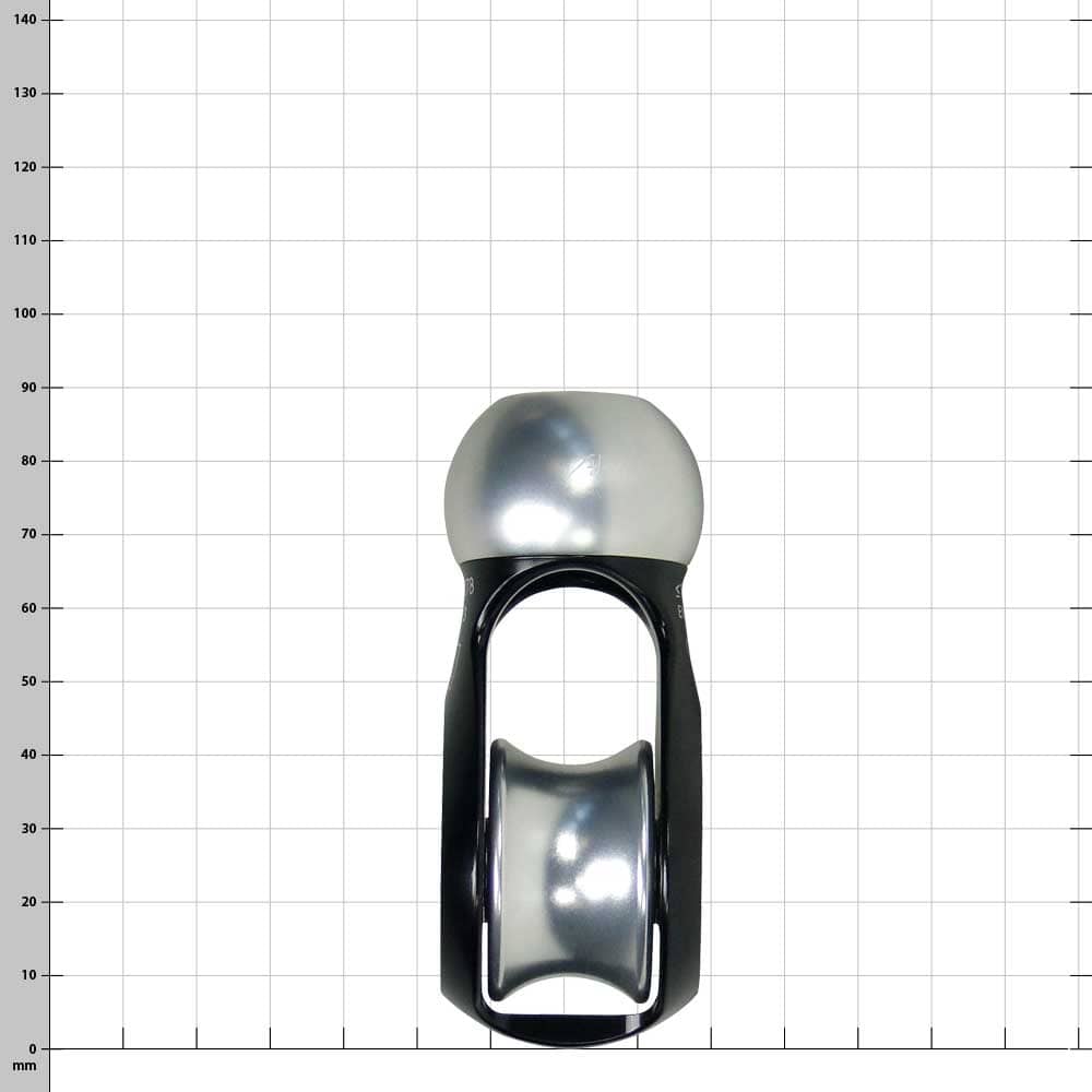 Cocoon 5, black and silver rope roller with prints and QR code, top view