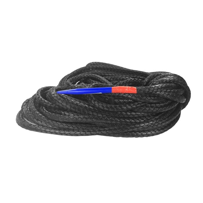 boa 8 t Dyneema black, black braided rope with blue-red end