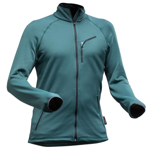 Polartec jacket in green with zipper and three pockets, center front and two sides