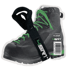 Floop 1 by 4SRT, black climbing boot with green laces and a black webbing with 4SRT logo