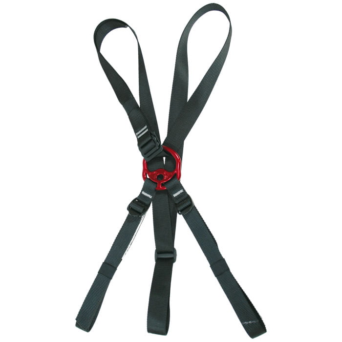treeMOTION shoulder strap made of black webbing with red metal ring and black adjusters