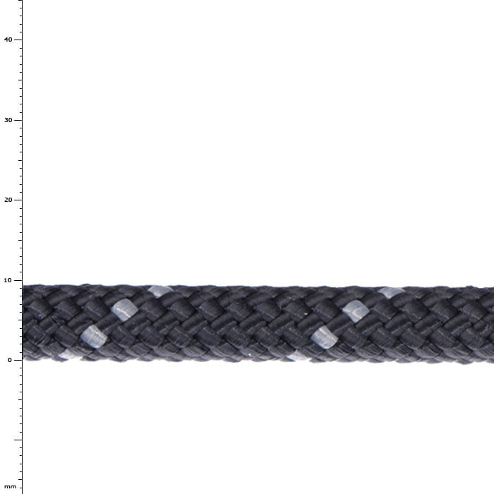Prusik rope in black color with white dots, braided rope