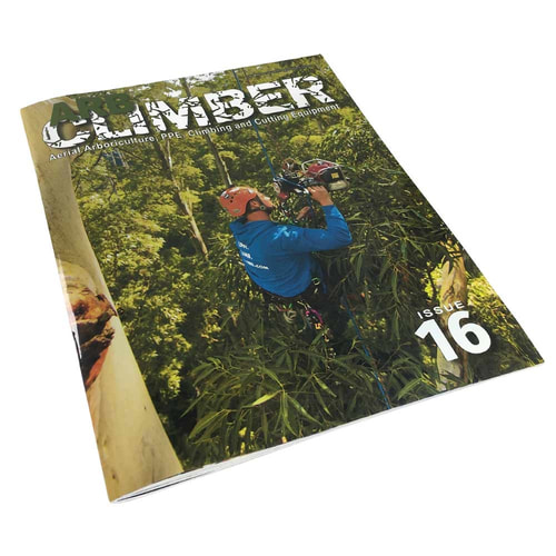 Arb Climber No. 16 magazine with climber in blue jacket and orange helmet, lying at an angle on white background