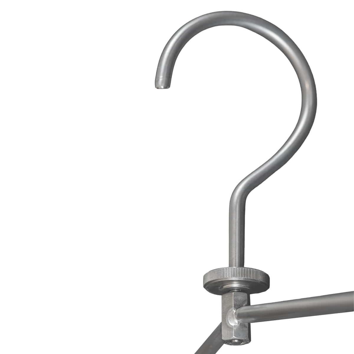 Close-up of the silver-coloured metal hook of the Toolprotect Coat Hanger Pro with screw cap
