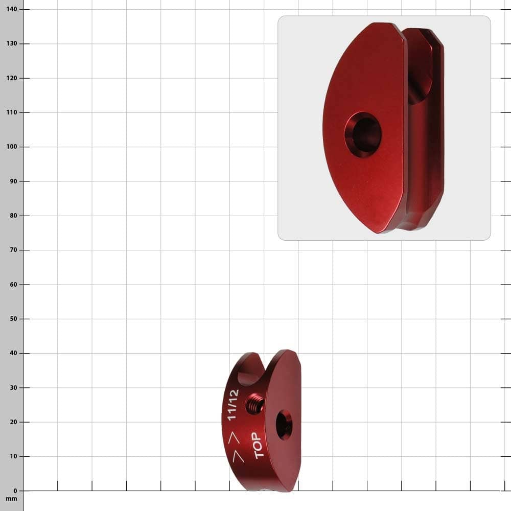 LockJack Clamping Jaw 11/12, red metal clamp with two holes and engraving "TOP 11/12" on a grid background