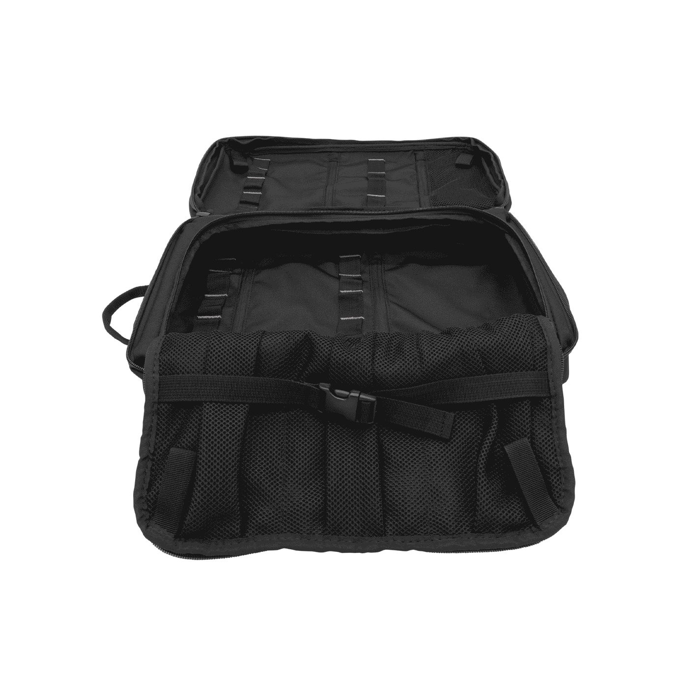 Gear Mule by Teufelberger, open black bag with multiple compartments and straps inside