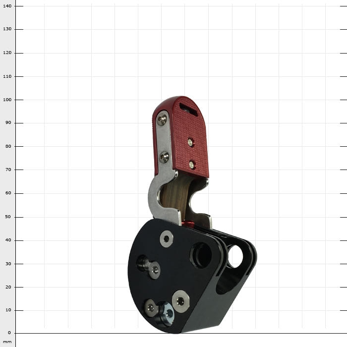 SpiderJack 3 device body, metal and wood, with red and black parts, visible screws and fasteners, other view