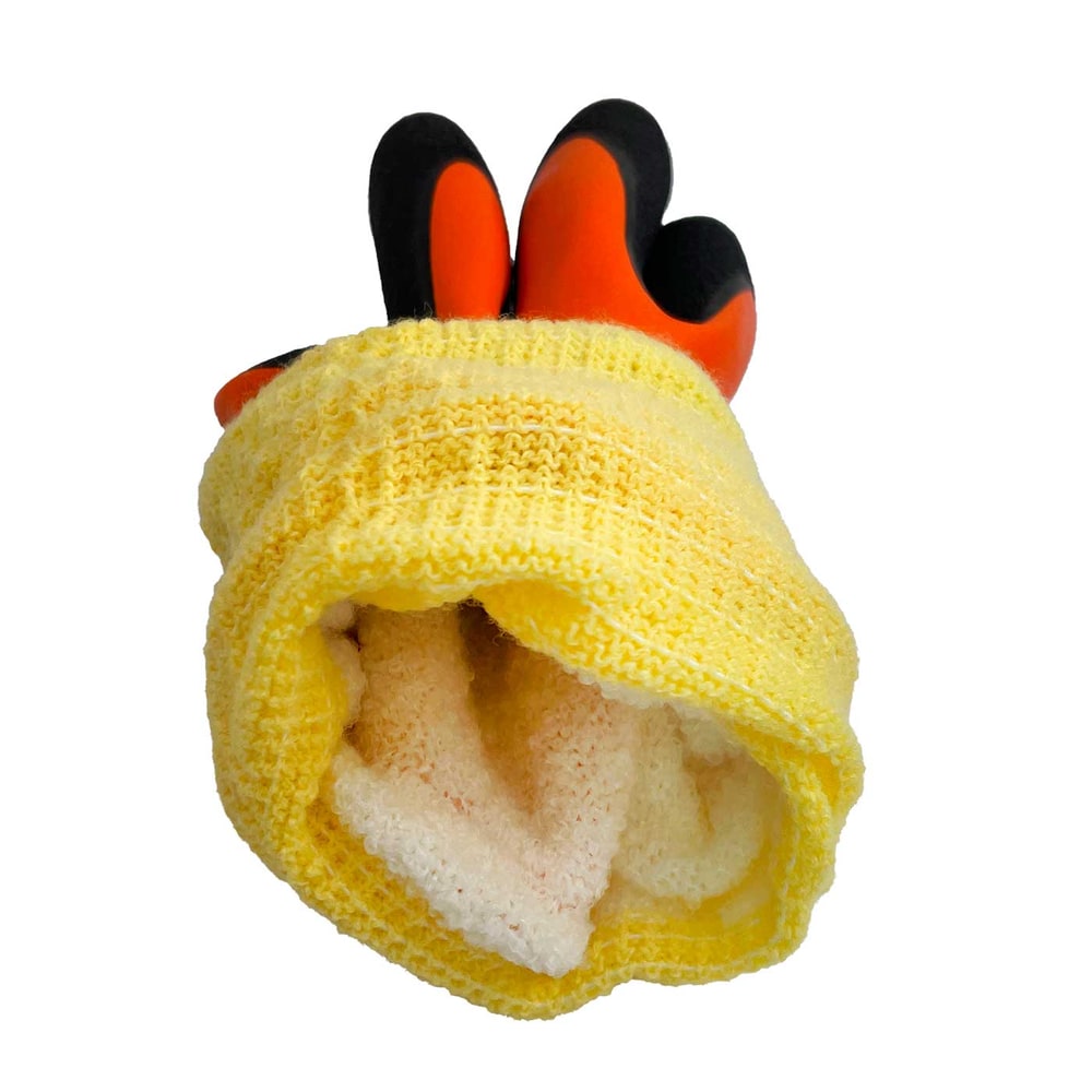 Showa 406 work glove with yellow knitted cuff, inner lining visible, palm partially concealed