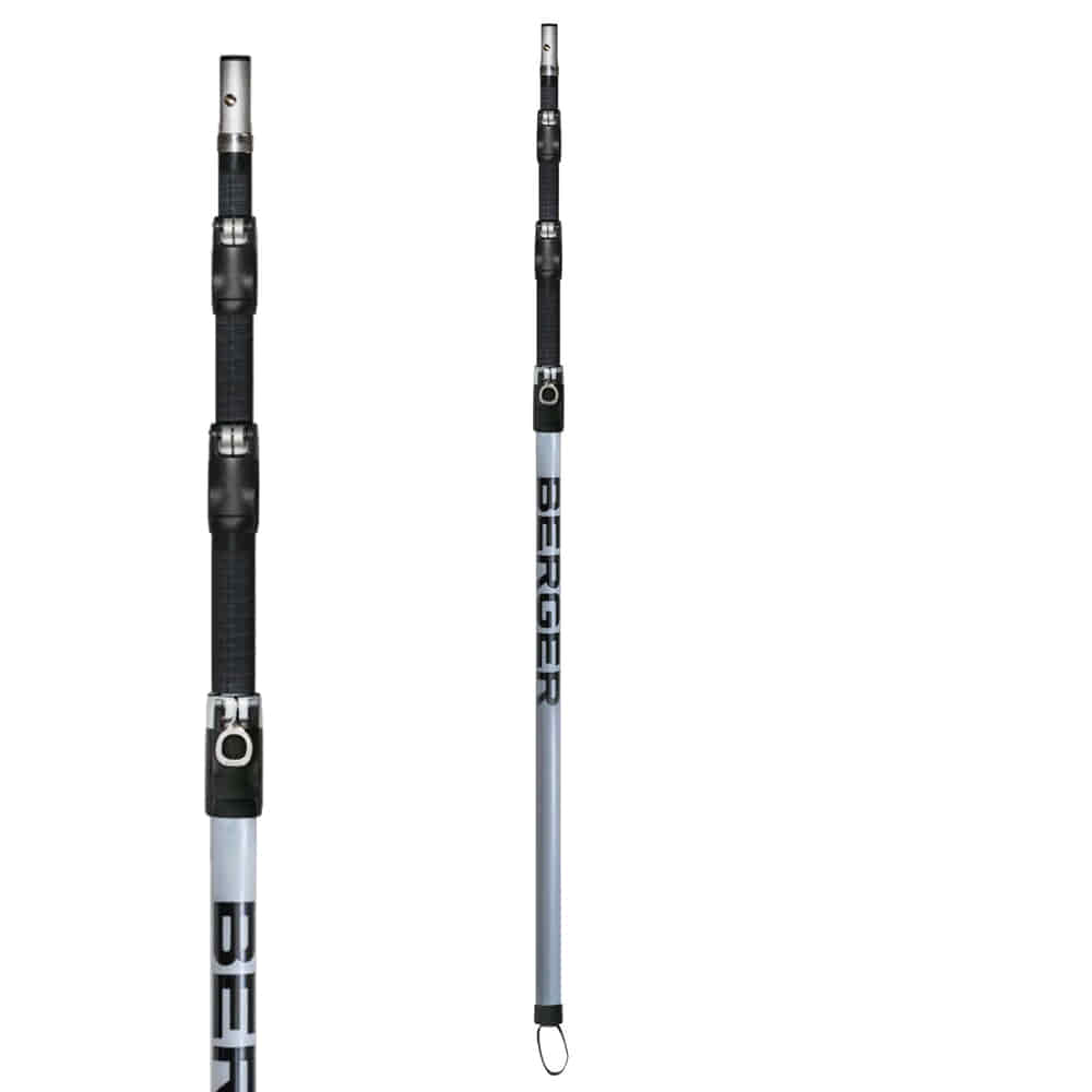Two views of the ArboRapid Ultra Light Climber 270, a silver climbing pole with black handles and buckles, on a white background